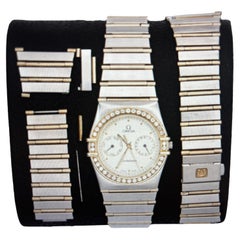 1980s Woman's Stainless Steel and 18K Gold Omega Constellation Watch w/Diamonds