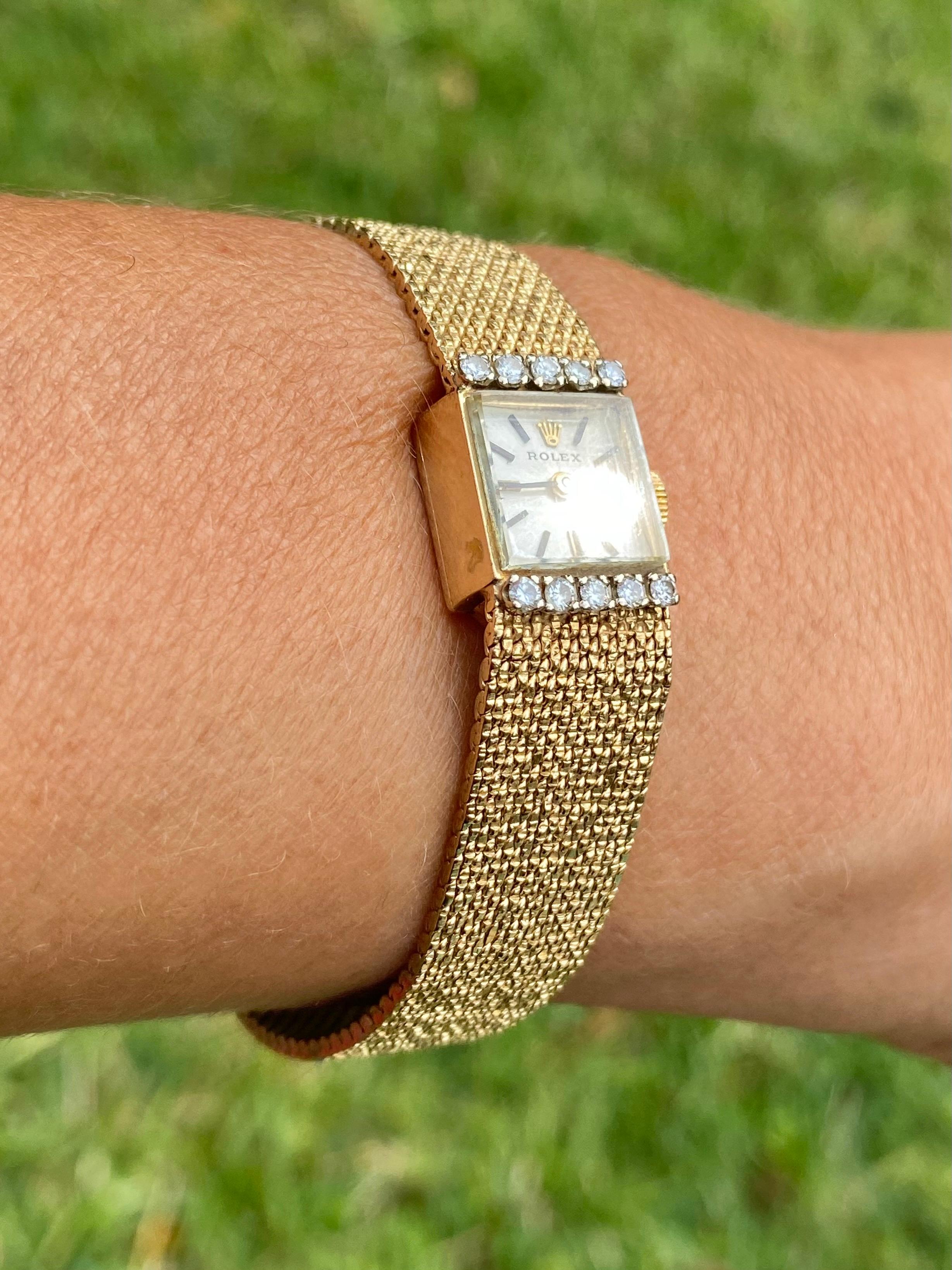Round Cut 1940's Women's 14k Yellow Gold and Diamond Rolex Wristwatch Antique Rolex