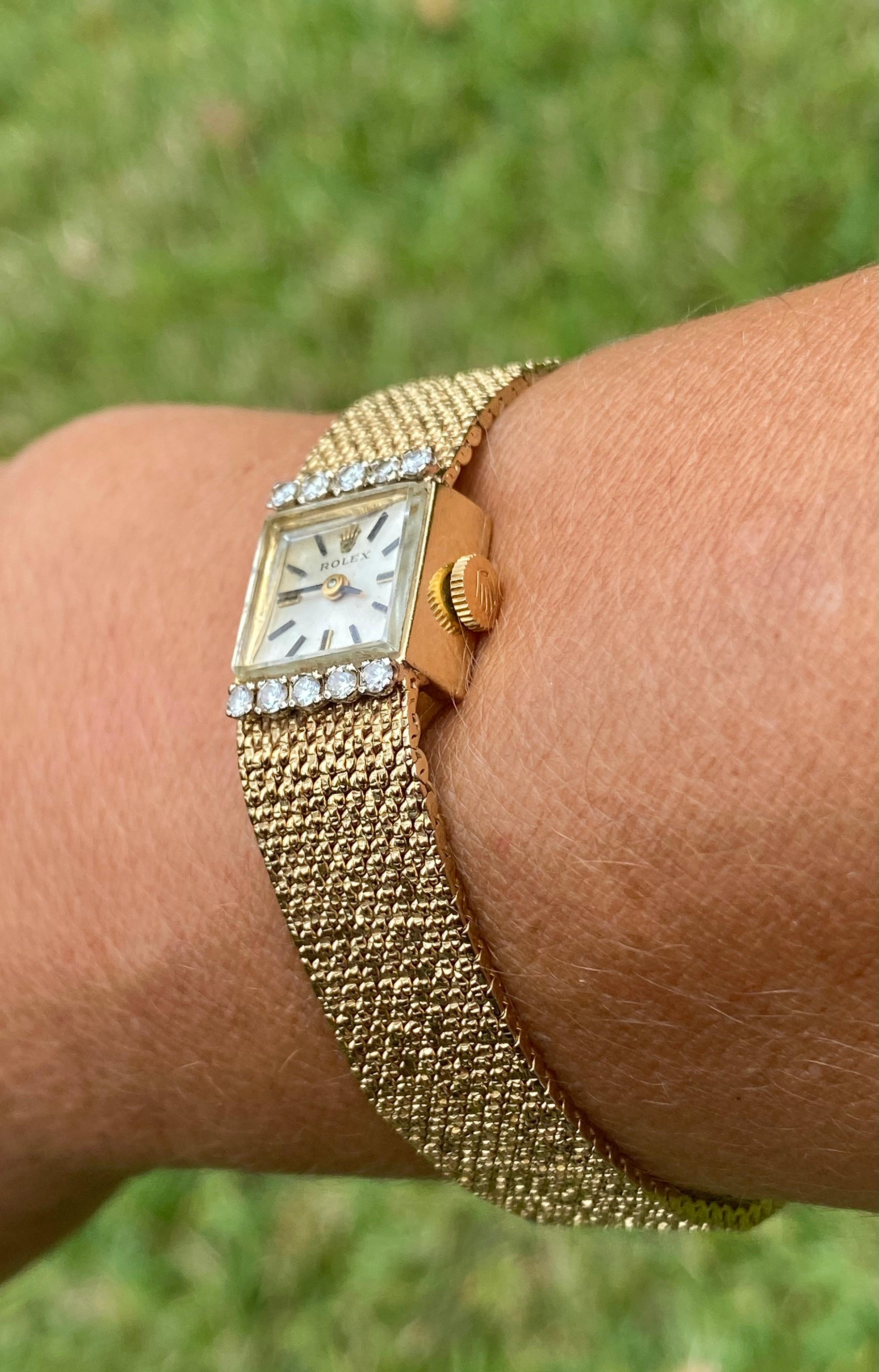 1940's Women's 14k Yellow Gold and Diamond Rolex Wristwatch Antique Rolex In Good Condition In Miami, FL