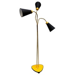 1940s Wood and Brass Floor Lamp