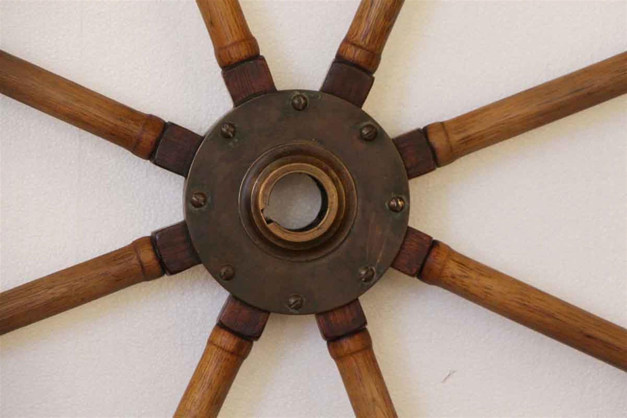 1940s Wood Ship Wheel with Bronze Center Hub, Spoke to Spoke In Good Condition In New York, NY