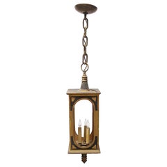 1940s Wood Victorian Lantern Pendant Light Gold Leaf and Black Open Body