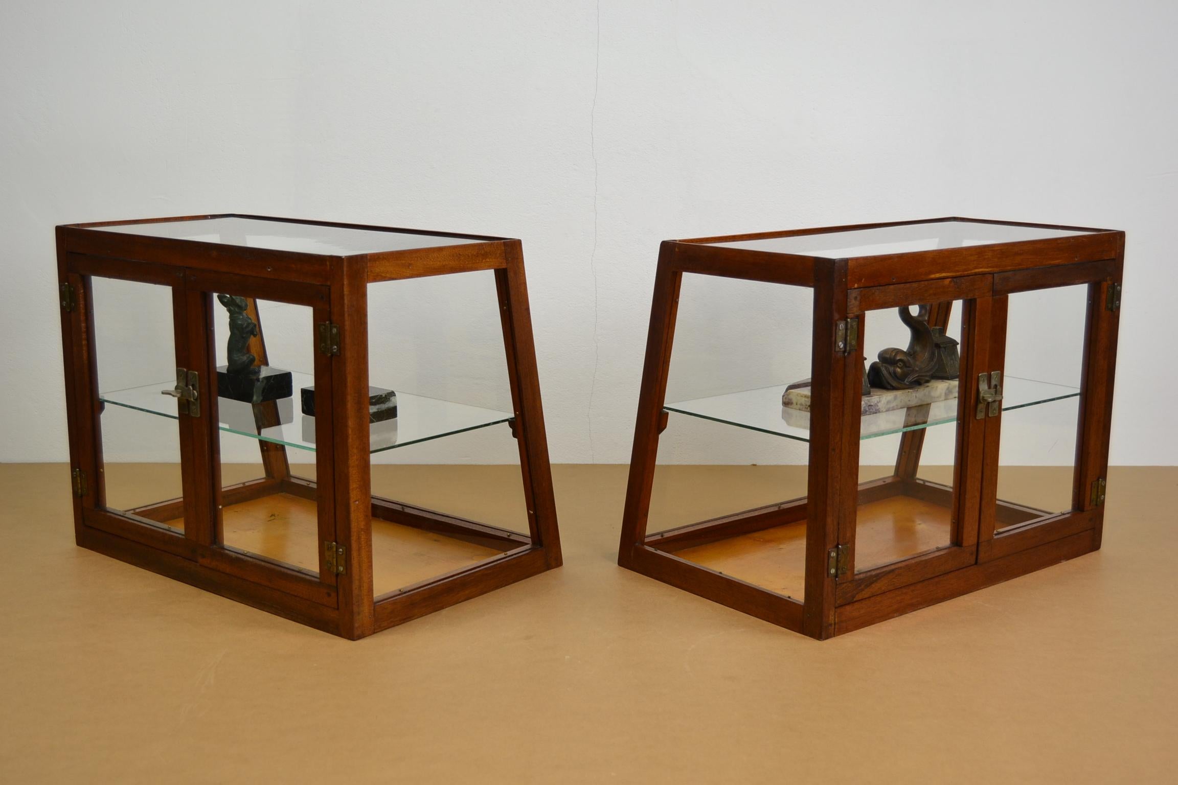 Glass 1940s Wooden Counter, Top Display, Showcase, 2 Pieces, Europe