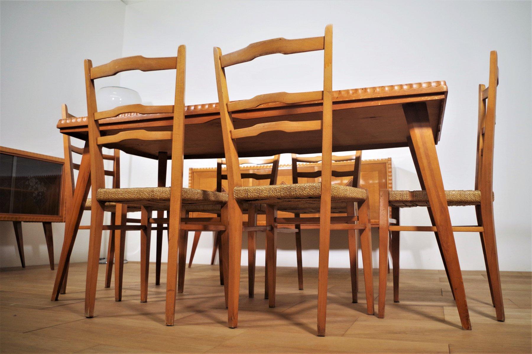 esszimmergarnitur aus Holz aus den 1940er Jahren - Tisch, Stühle und Anrichten (9er-Set) im Angebot 11