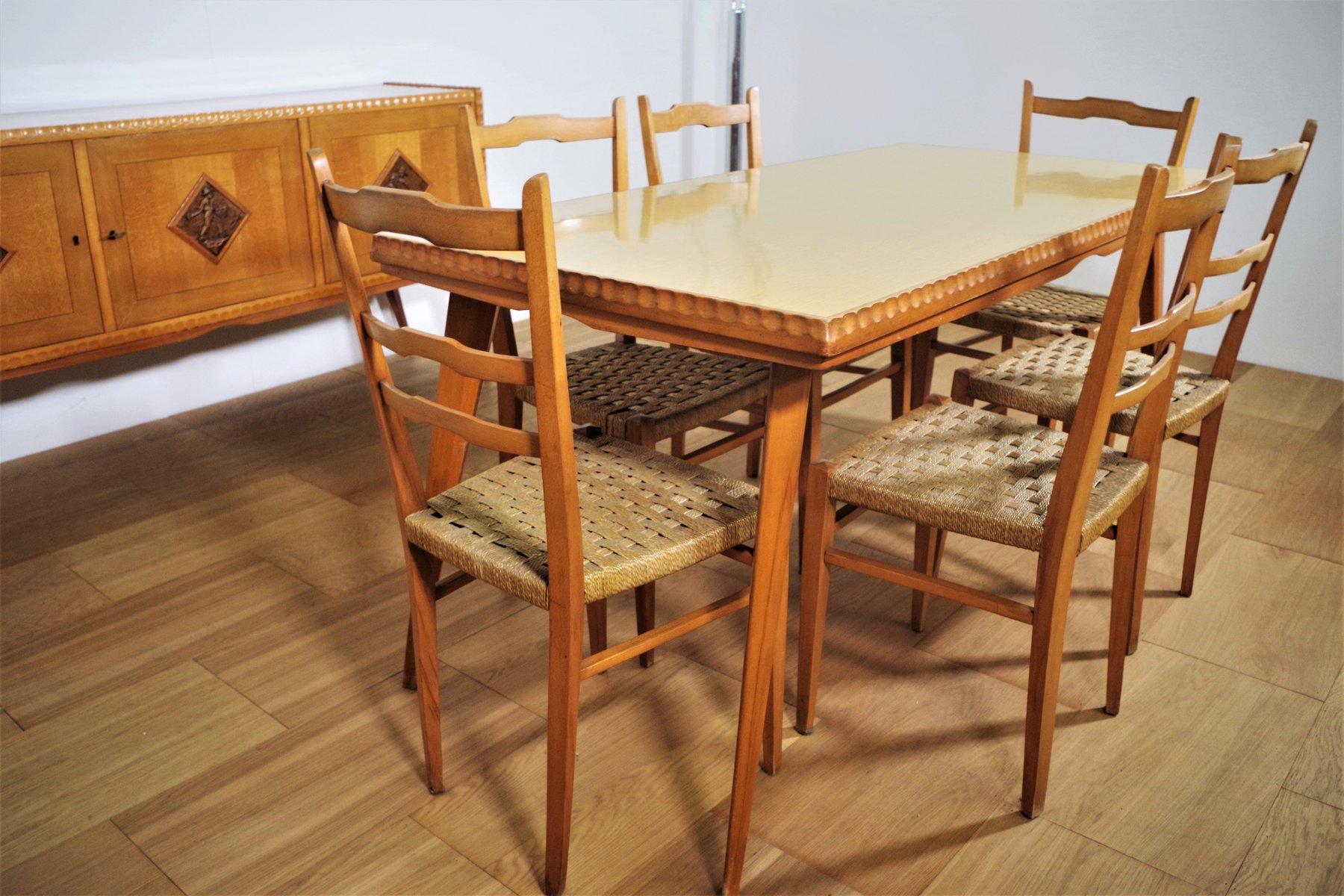 esszimmergarnitur aus Holz aus den 1940er Jahren - Tisch, Stühle und Anrichten (9er-Set) im Angebot 12