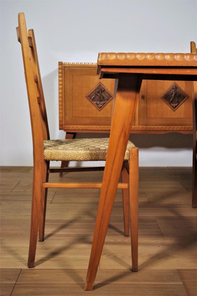 esszimmergarnitur aus Holz aus den 1940er Jahren - Tisch, Stühle und Anrichten (9er-Set) im Angebot 1