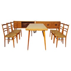 1940s Wooden Dining Set - Table, Chairs & Sideboards (Set of 9)