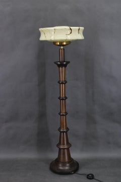 1940s Wooden Floor Lamp with  Glass Shade