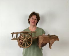 1940s Wooden Oxcart Pull Toy by Dejou , France