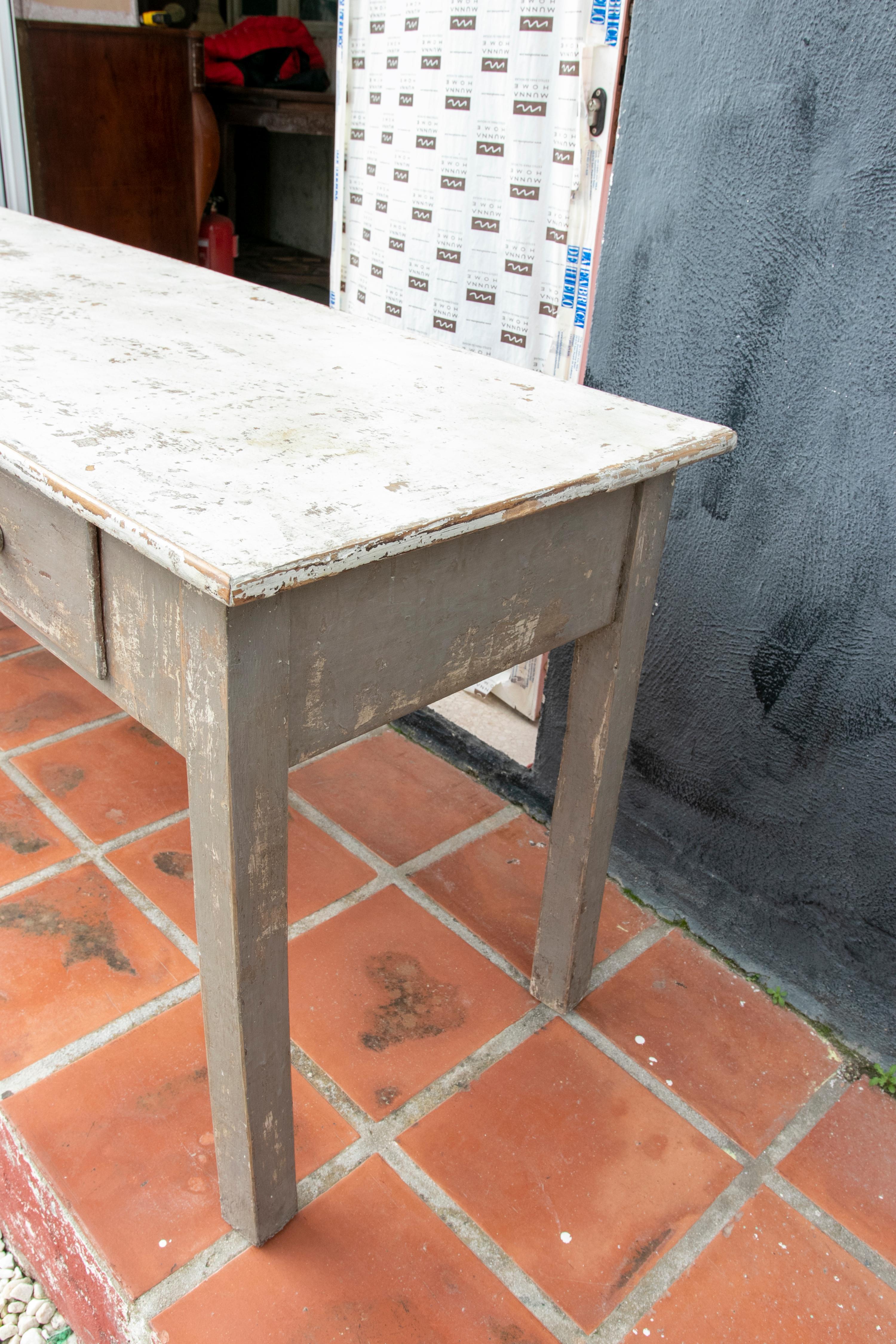 1940s Wooden Table with Polychrome Drawers in Grey Tones 5