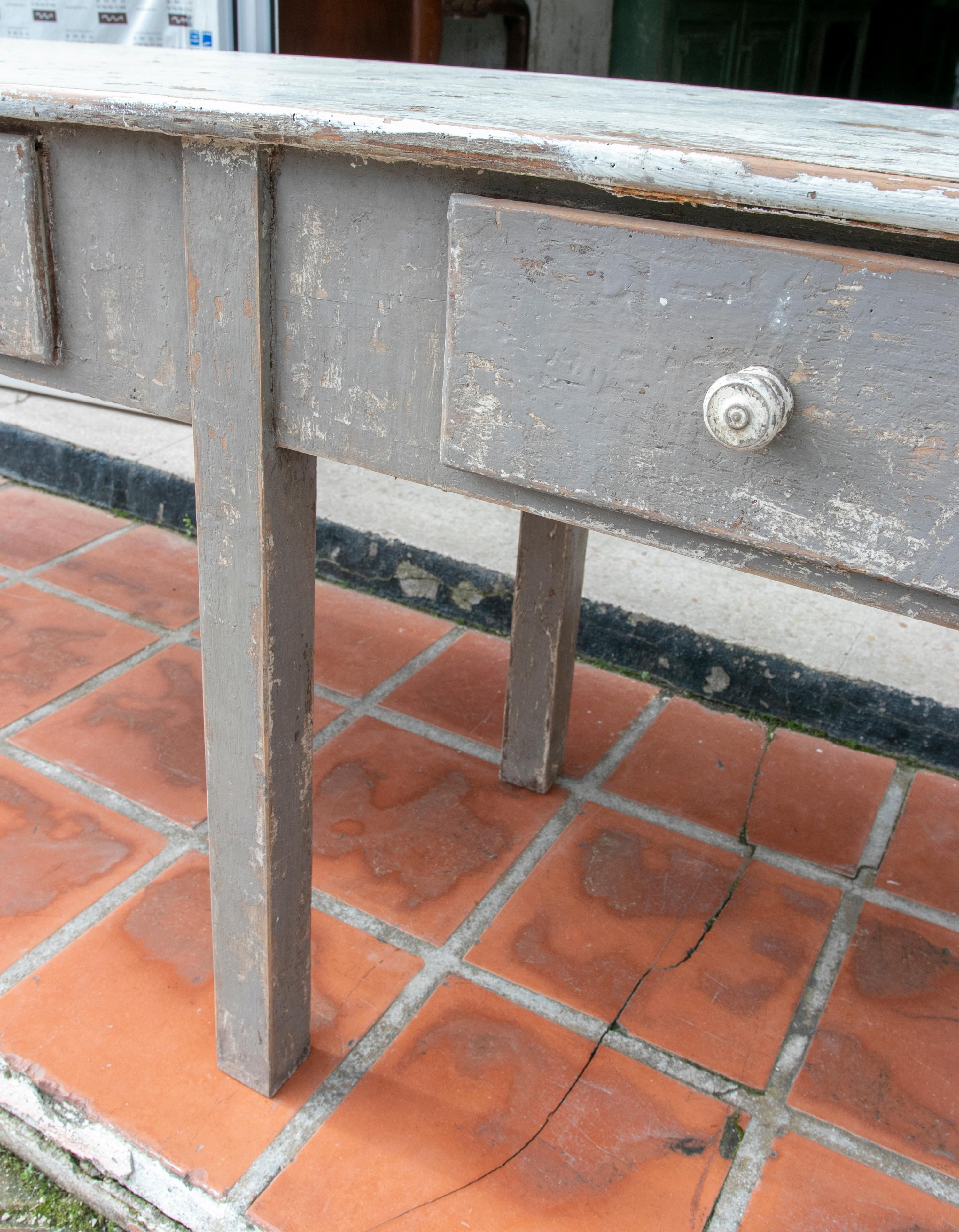 1940s Wooden Table with Polychrome Drawers in Grey Tones 6
