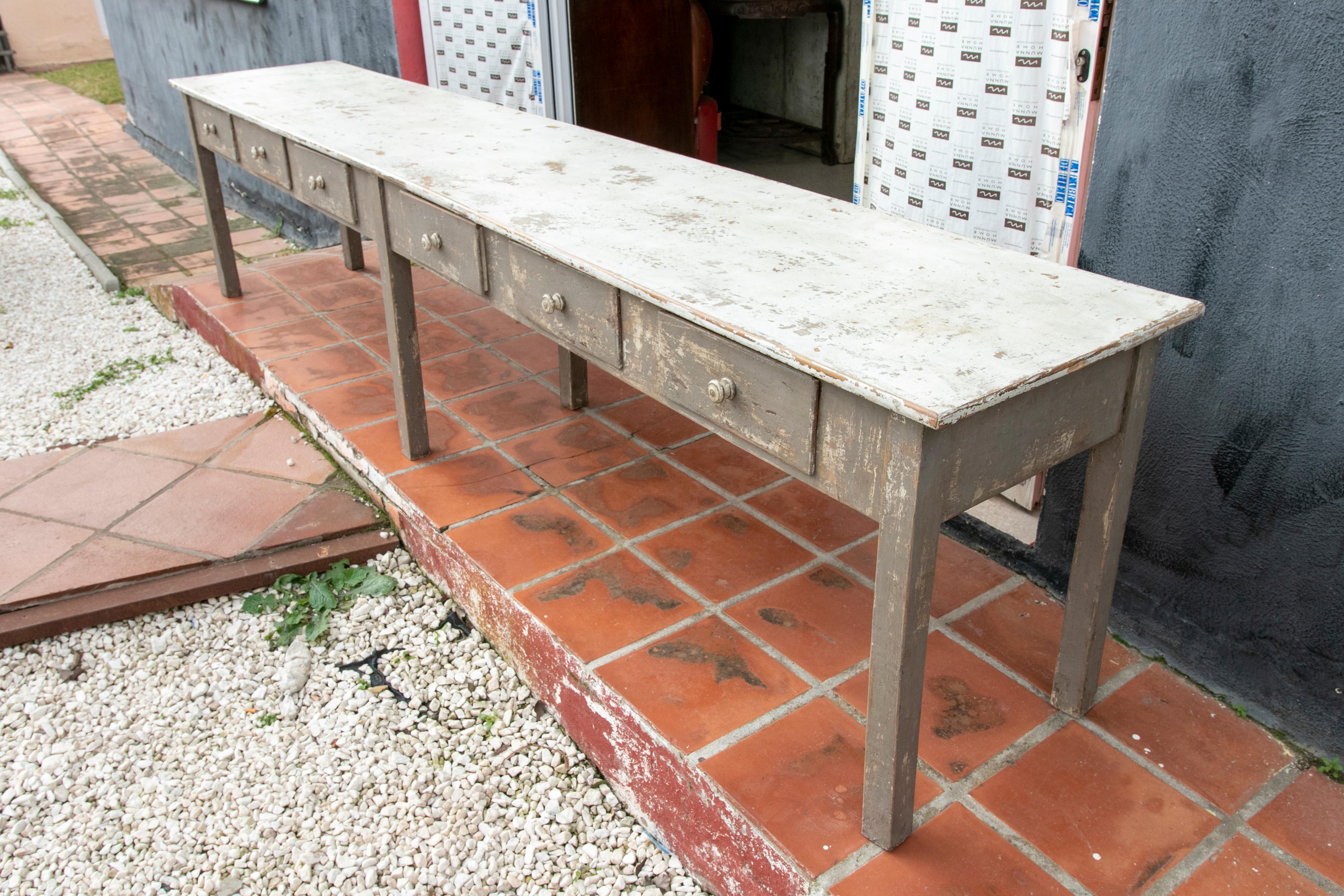 1940s Wooden Table with Polychrome Drawers in Grey Tones In Good Condition In Marbella, ES