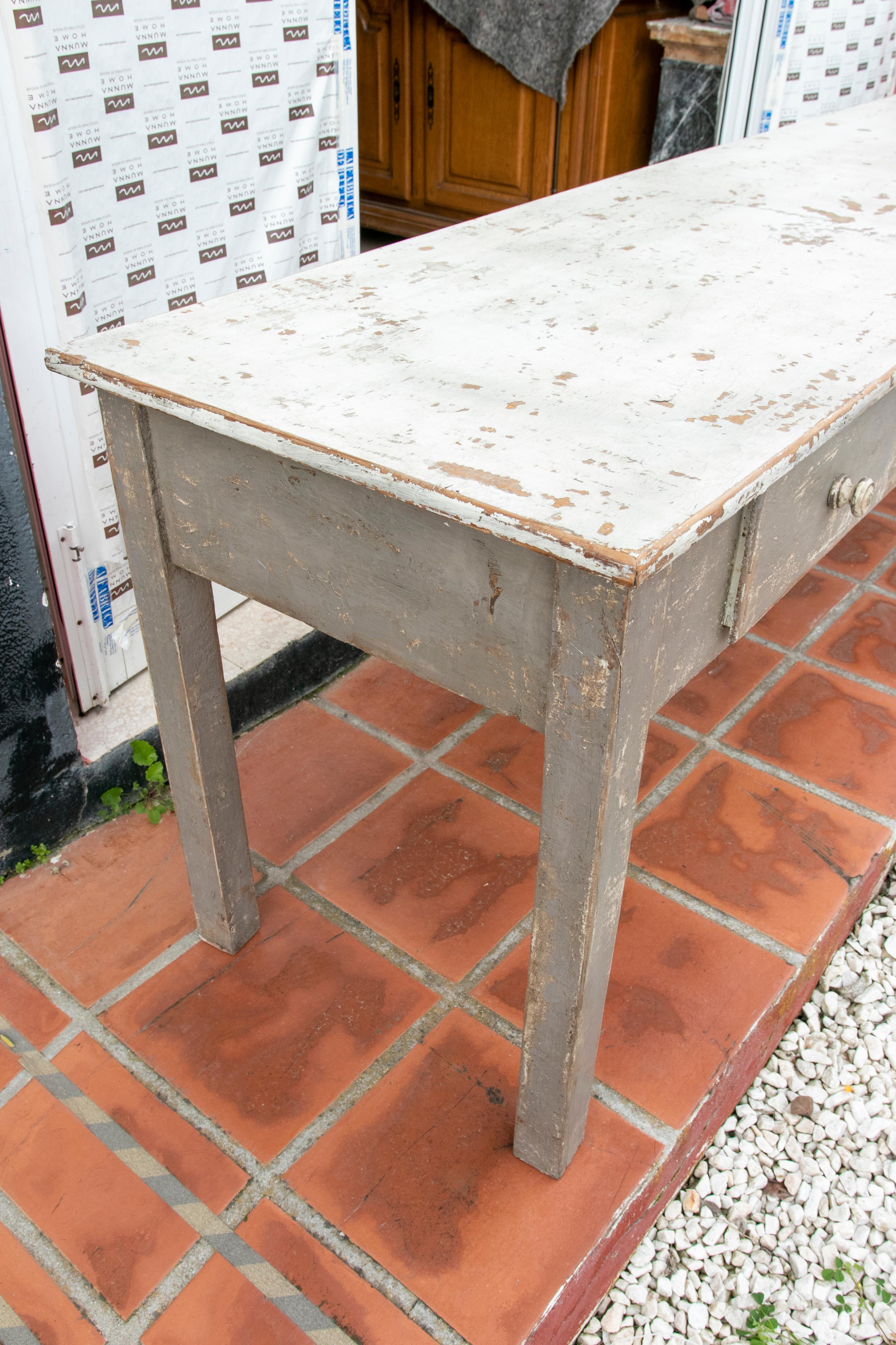 20th Century 1940s Wooden Table with Polychrome Drawers in Grey Tones