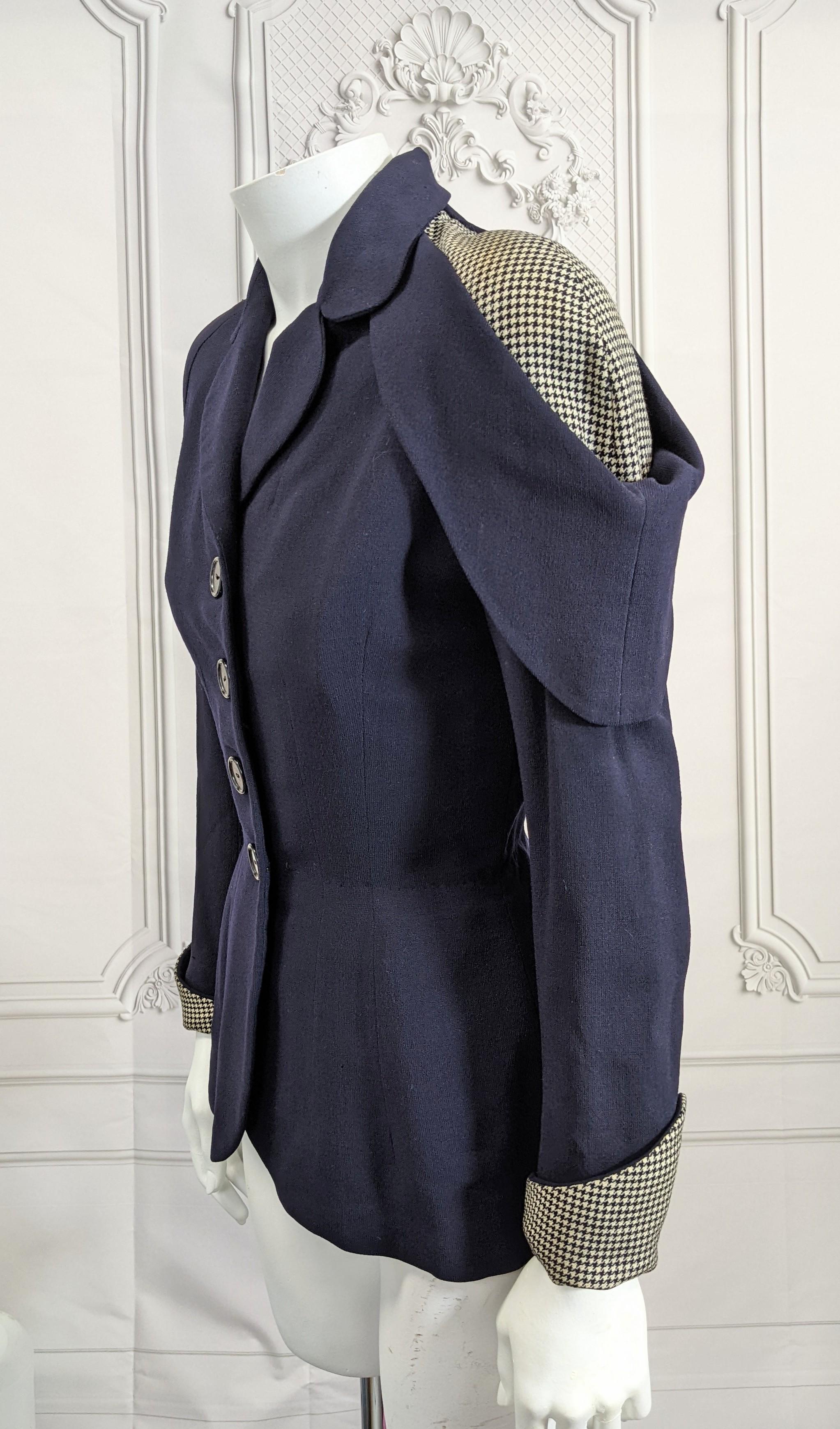 Black 1940's Wool Cold Shoulder Houndstooth Jacket For Sale