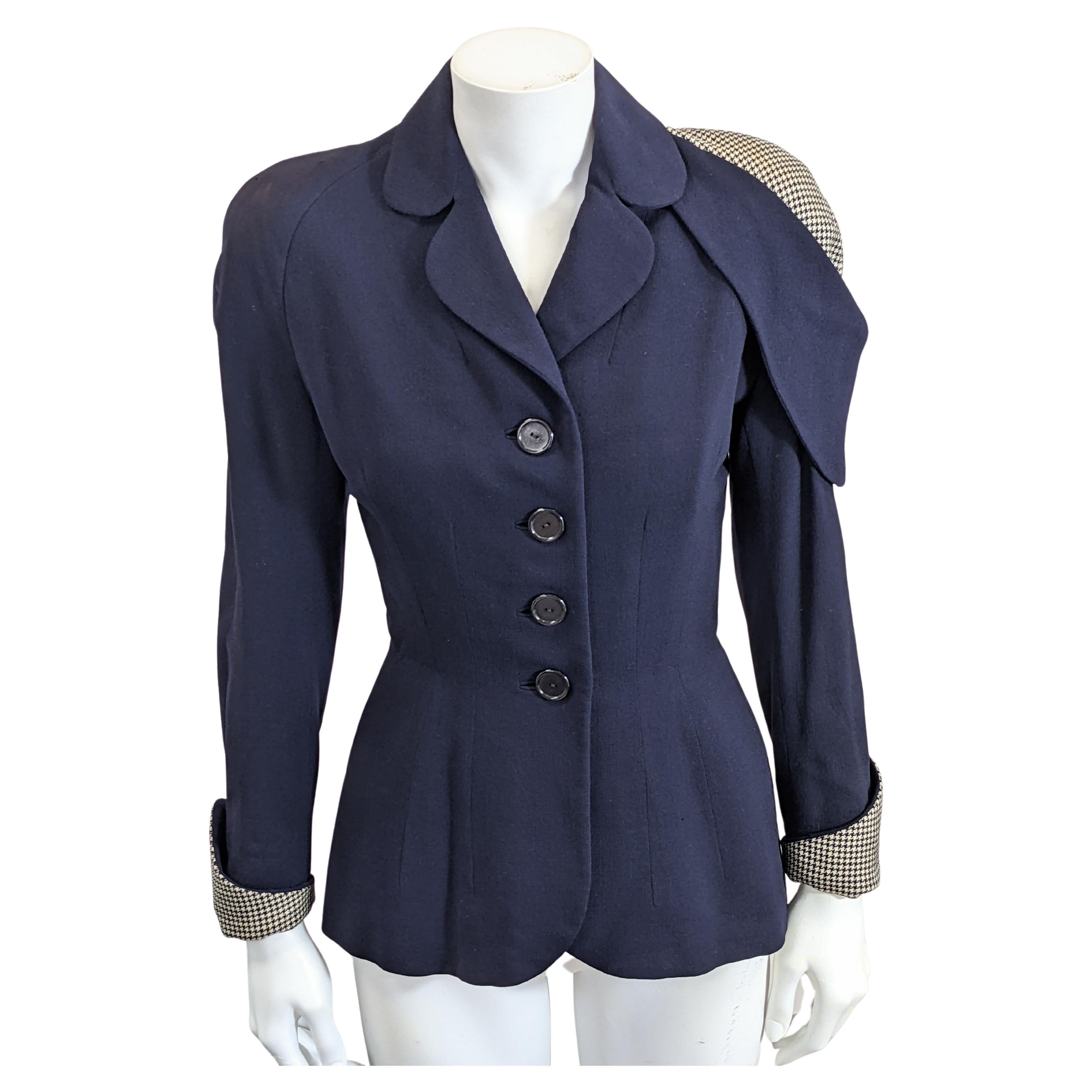 1940's Wool Cold Shoulder Houndstooth Jacket For Sale