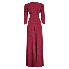 Vintage 1940s Wool Crepe Floral Burgundy Dress