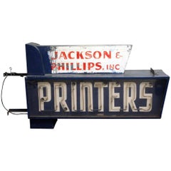 1940s Working Jackson & Phillips Double-Sided Neon Printers Building Sign