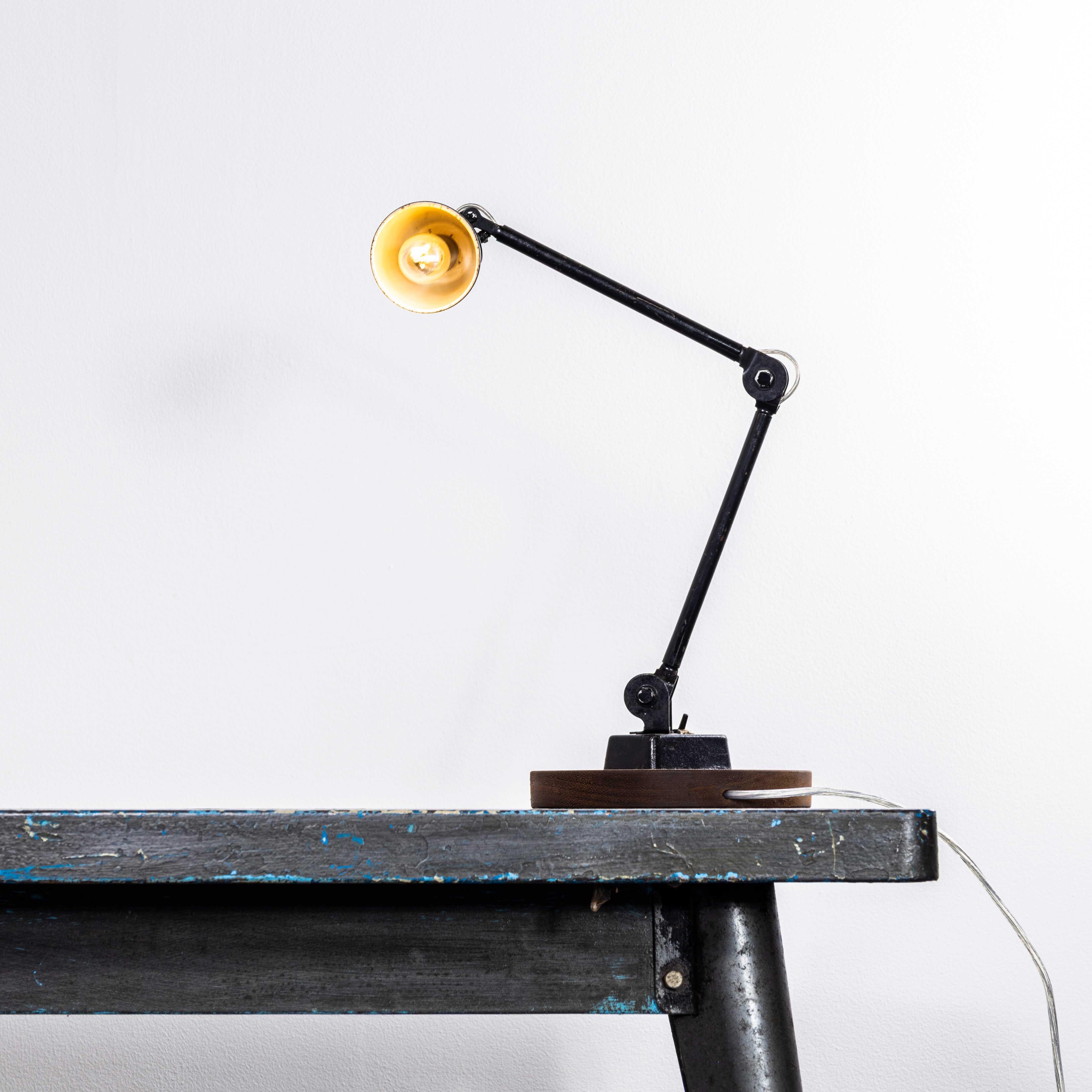 1940’s Workshop Task Lamp By EDL. 
The lamp was produced by EDL Lighting Ltd, a British company founded in Staffordshire in 1922. The lamp has been cleaned and restored but we have left the history and character. The lamp is individually tested and
