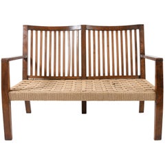 1940s Woven Rope and Oak Settee