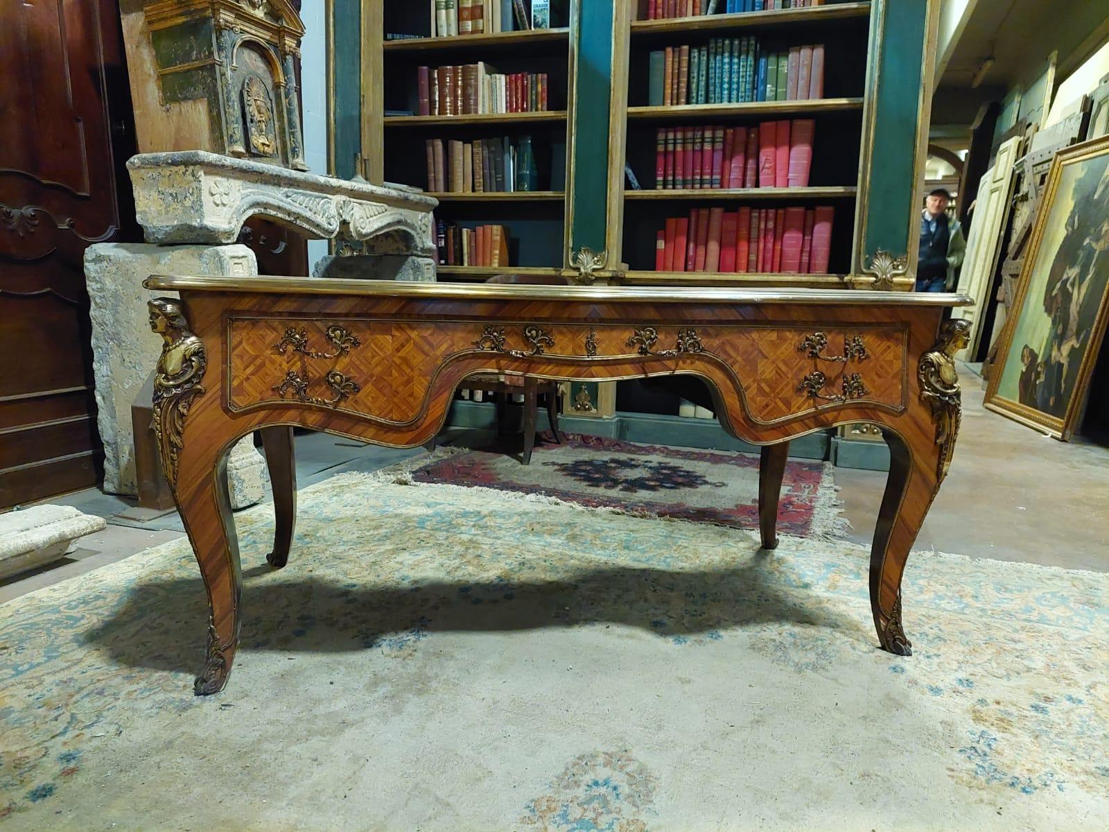 1940s Writing Table, with Drawers and Gilded Bronzes, Italy For Sale 7