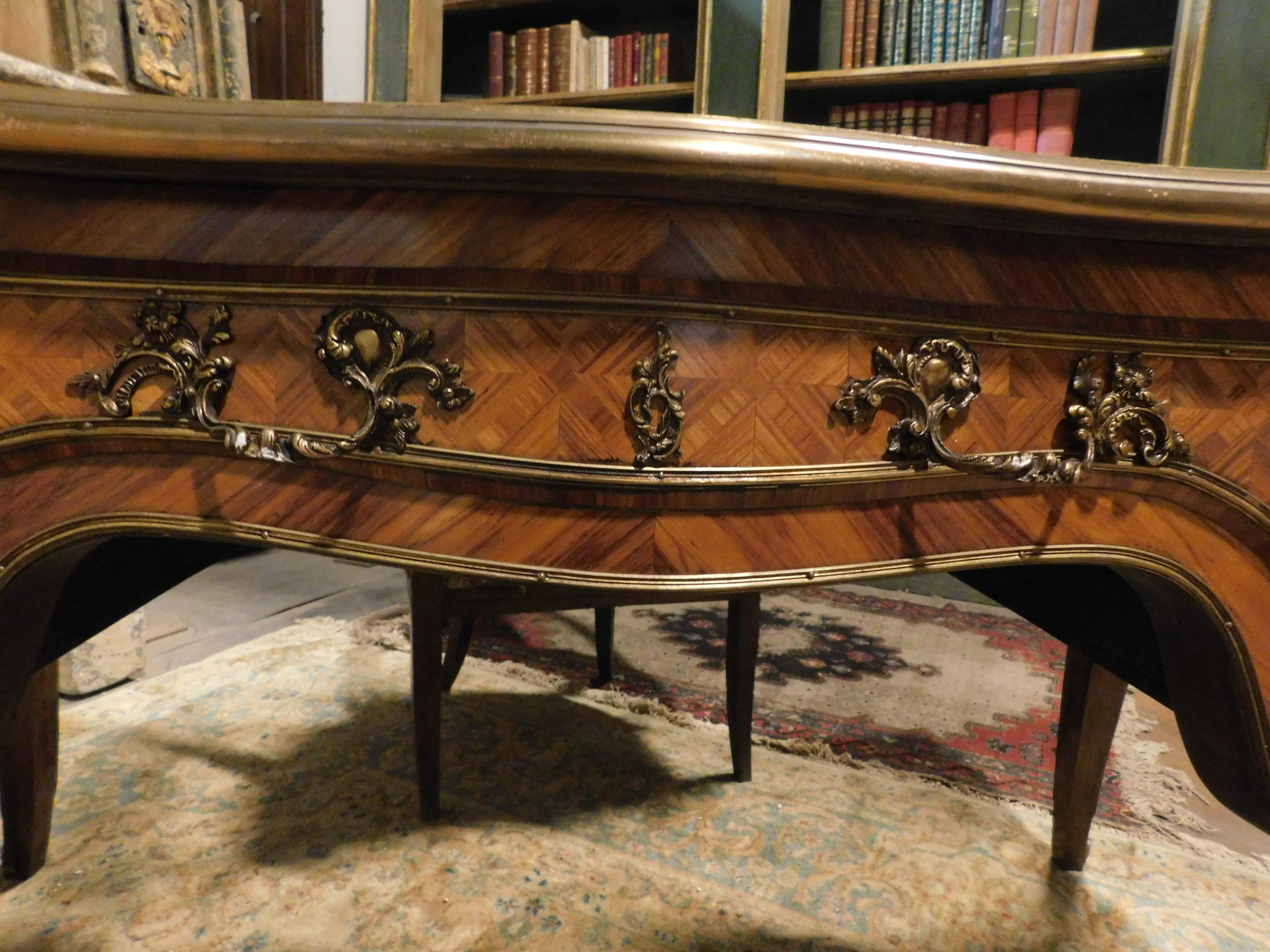1940s Writing Table, with Drawers and Gilded Bronzes, Italy 1