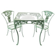 1940s Wrought Iron Pomegranate Garden Table and Two Chairs