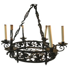 1940s Wrought Iron Round Chandelier