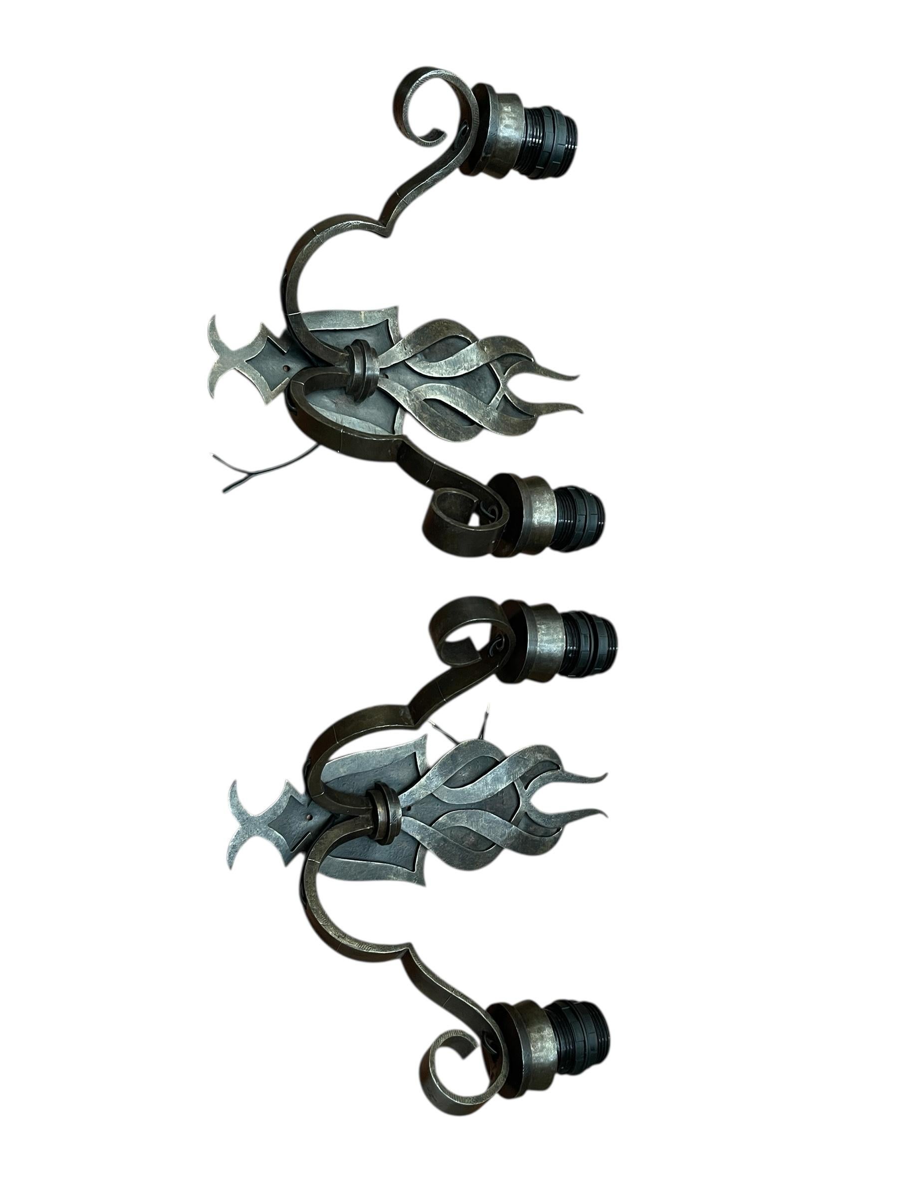 1940's Wrought iron sconces attributed to Raymond Subes For Sale 4