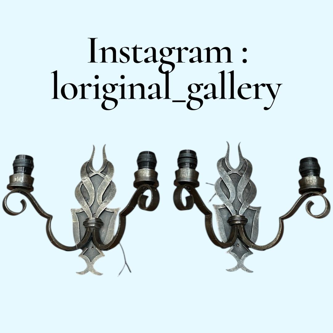 European 1940's Wrought iron sconces attributed to Raymond Subes For Sale