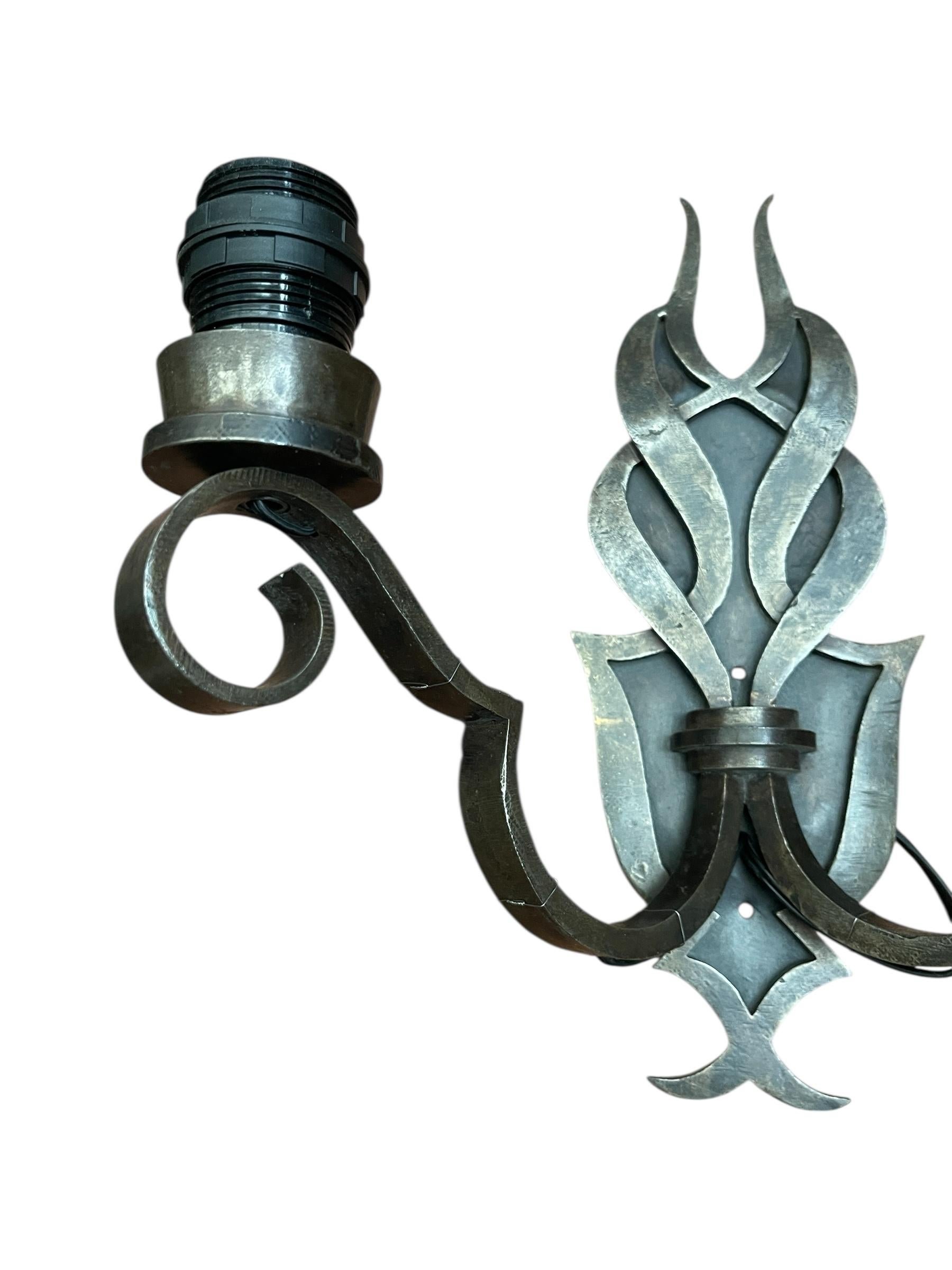Metal 1940's Wrought iron sconces attributed to Raymond Subes For Sale