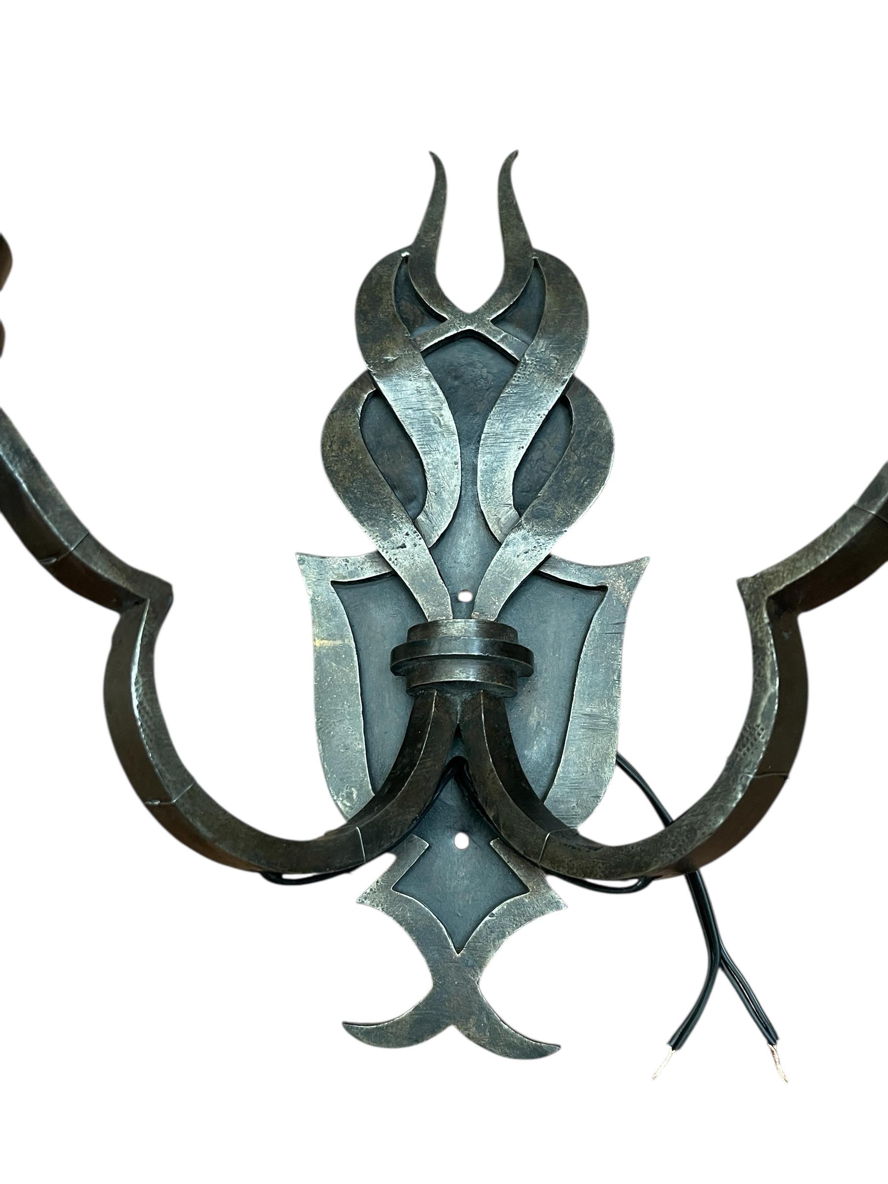1940's Wrought iron sconces attributed to Raymond Subes For Sale 2