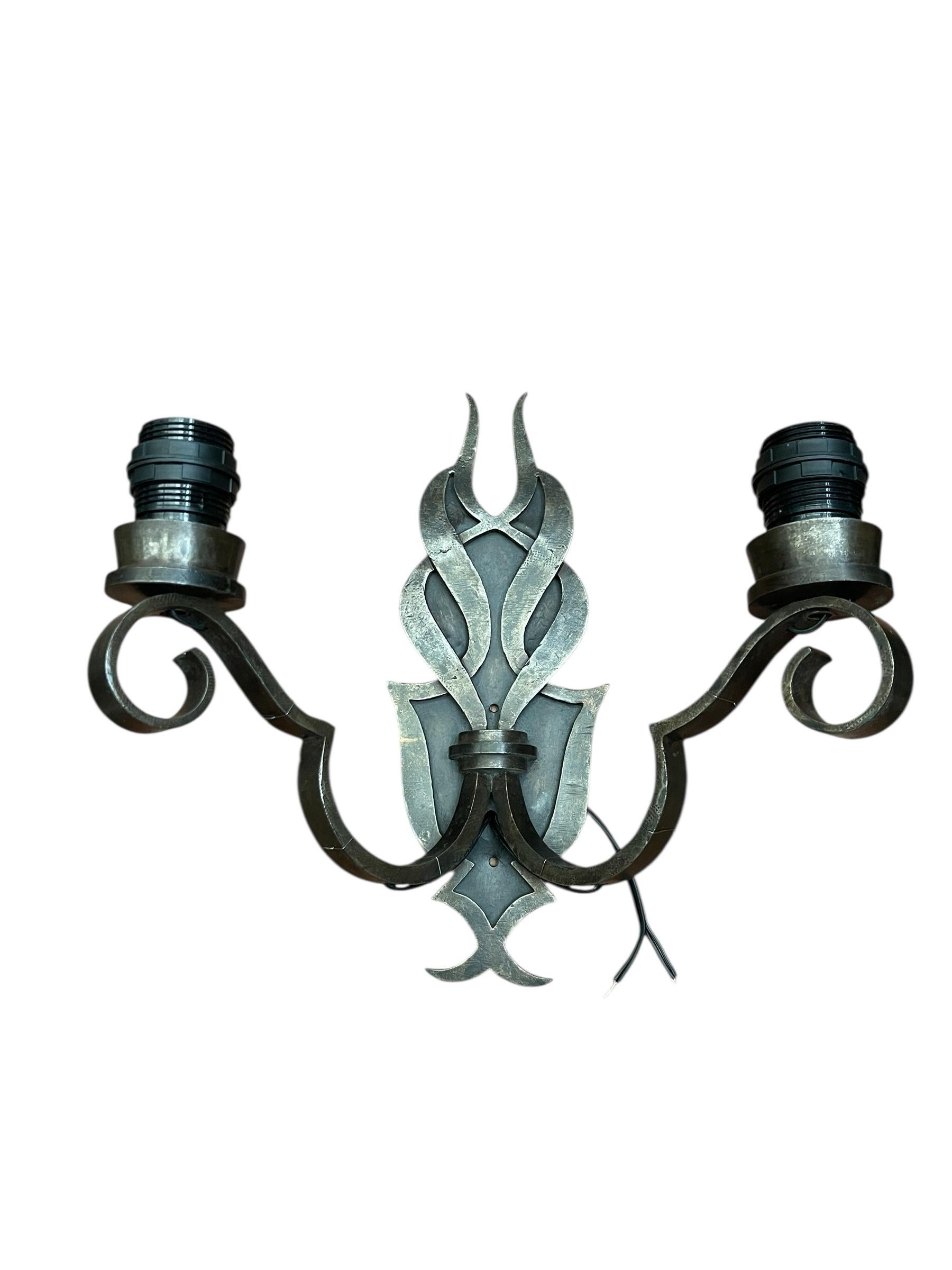 1940's Wrought iron sconces attributed to Raymond Subes For Sale 3