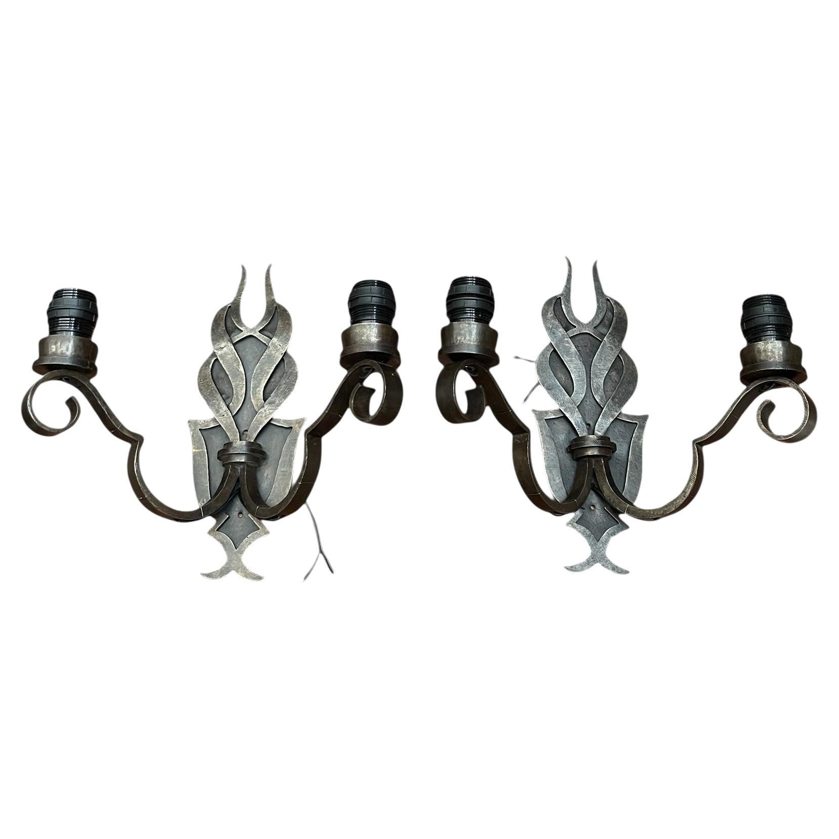 1940's Wrought iron sconces attributed to Raymond Subes For Sale