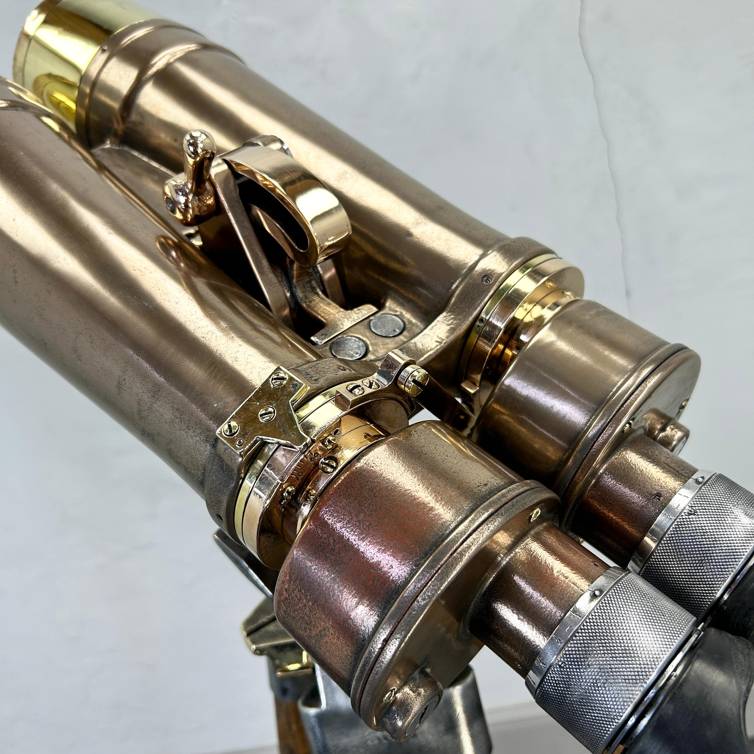 Metà XX secolo Binocolo navale Nikon 15 x 80 a 4 gradi della seconda guerra mondiale del 1940 - Bronzo con scatola originale