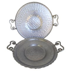 1940s X-Large Pair Hand Forged Aluminum Trays w. Reptilian Like Handles