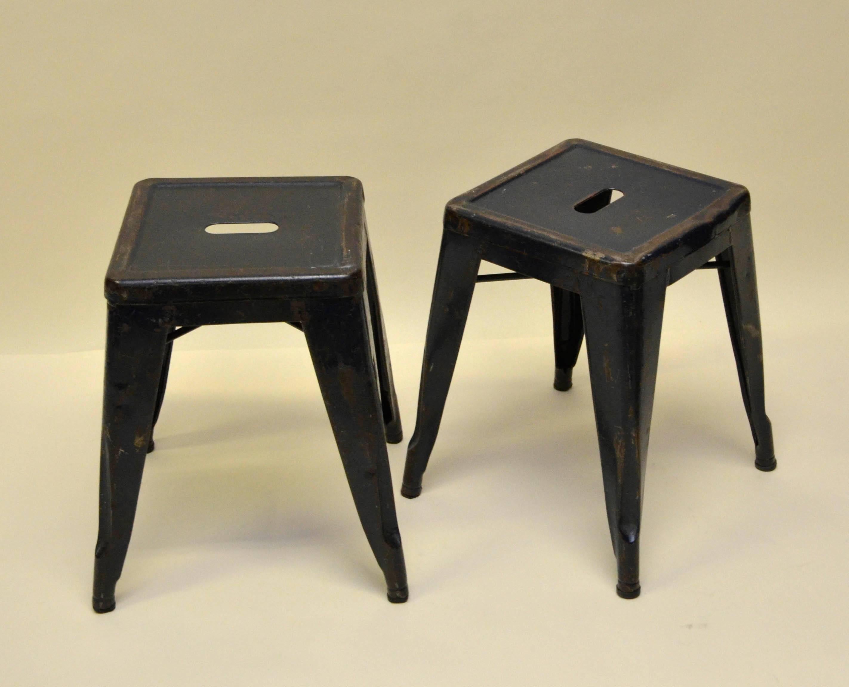 1940s Xavier Pauchard Pair of Blue Navy Metal Tolix Stools for French Air Force For Sale 5