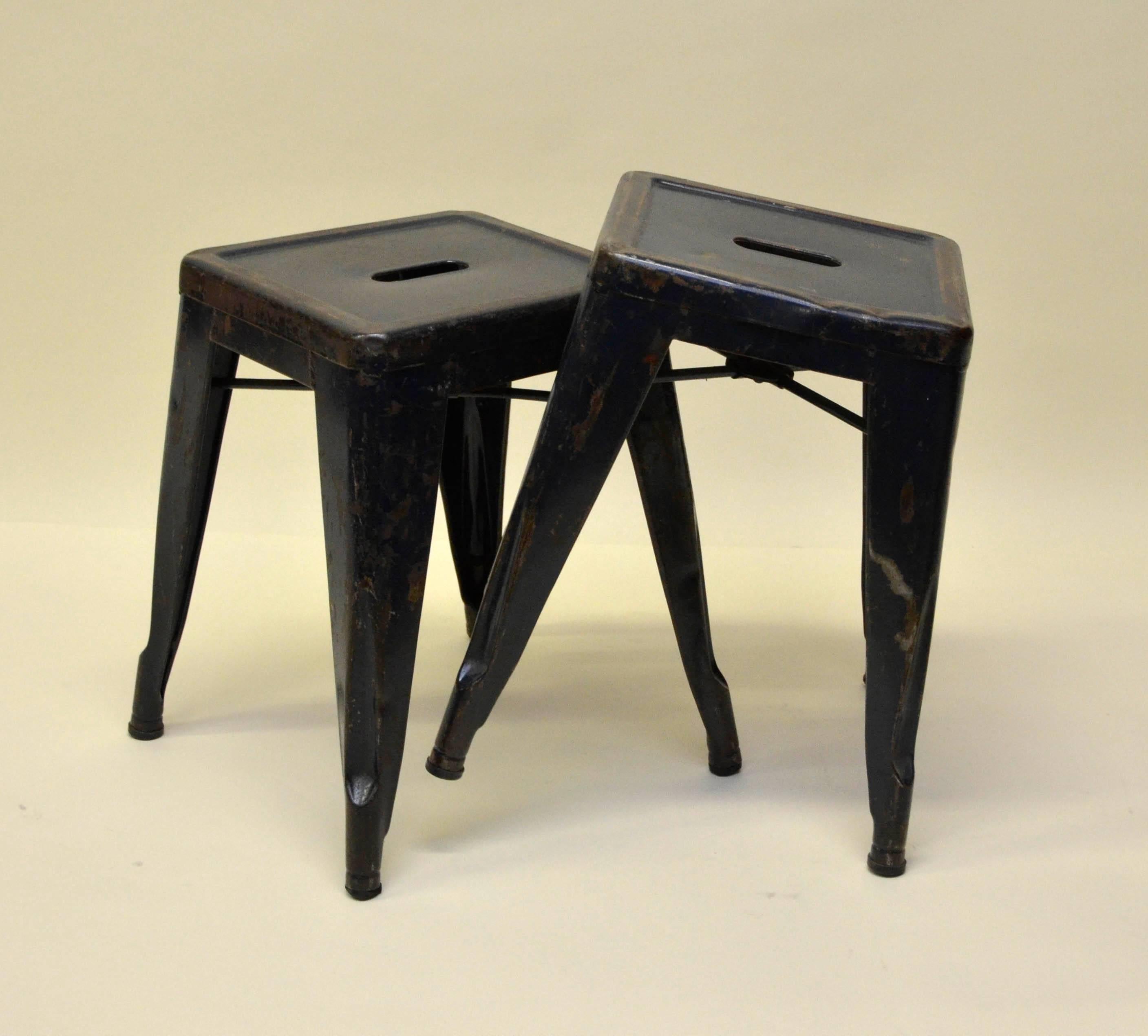 1940s Xavier Pauchard Pair of Blue Navy Metal Tolix Stools for French Air Force For Sale 6