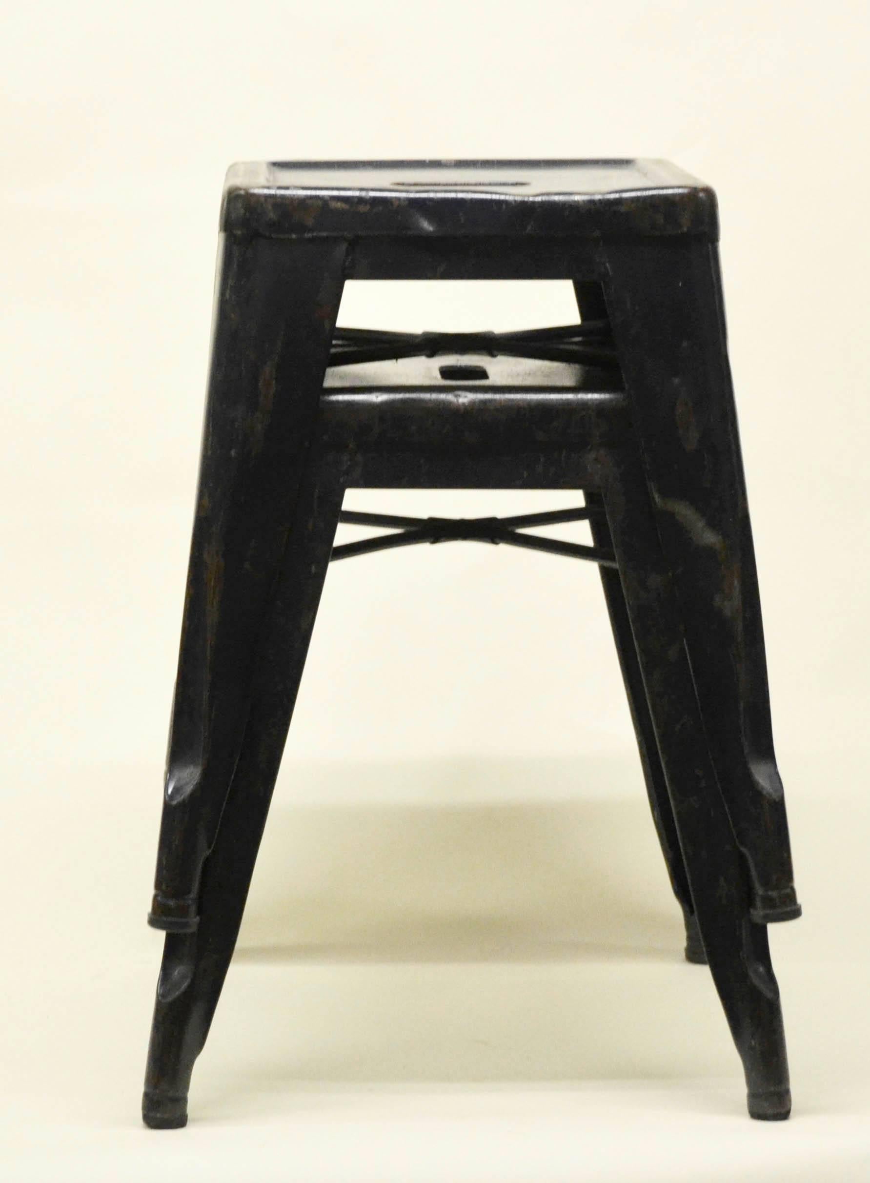 1940s Xavier Pauchard Pair of Blue Navy Metal Tolix Stools for French Air Force For Sale 2