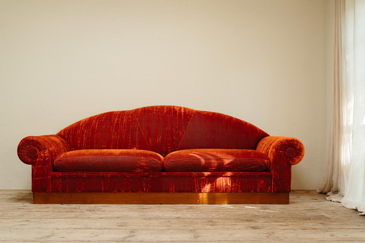 In love with this 1940s French xl sofa. Great color.
