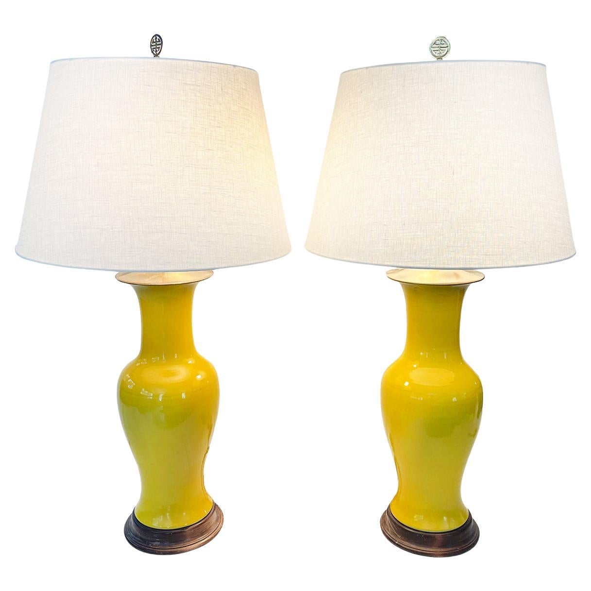 1940s Yellow Ceramic Table Lamps by Warren Kessler - A Pair
