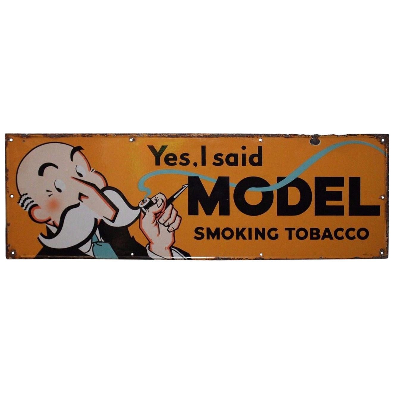 1940s "Yes, I Said" Model Smoking Tobacco Porcelain Sign For Sale
