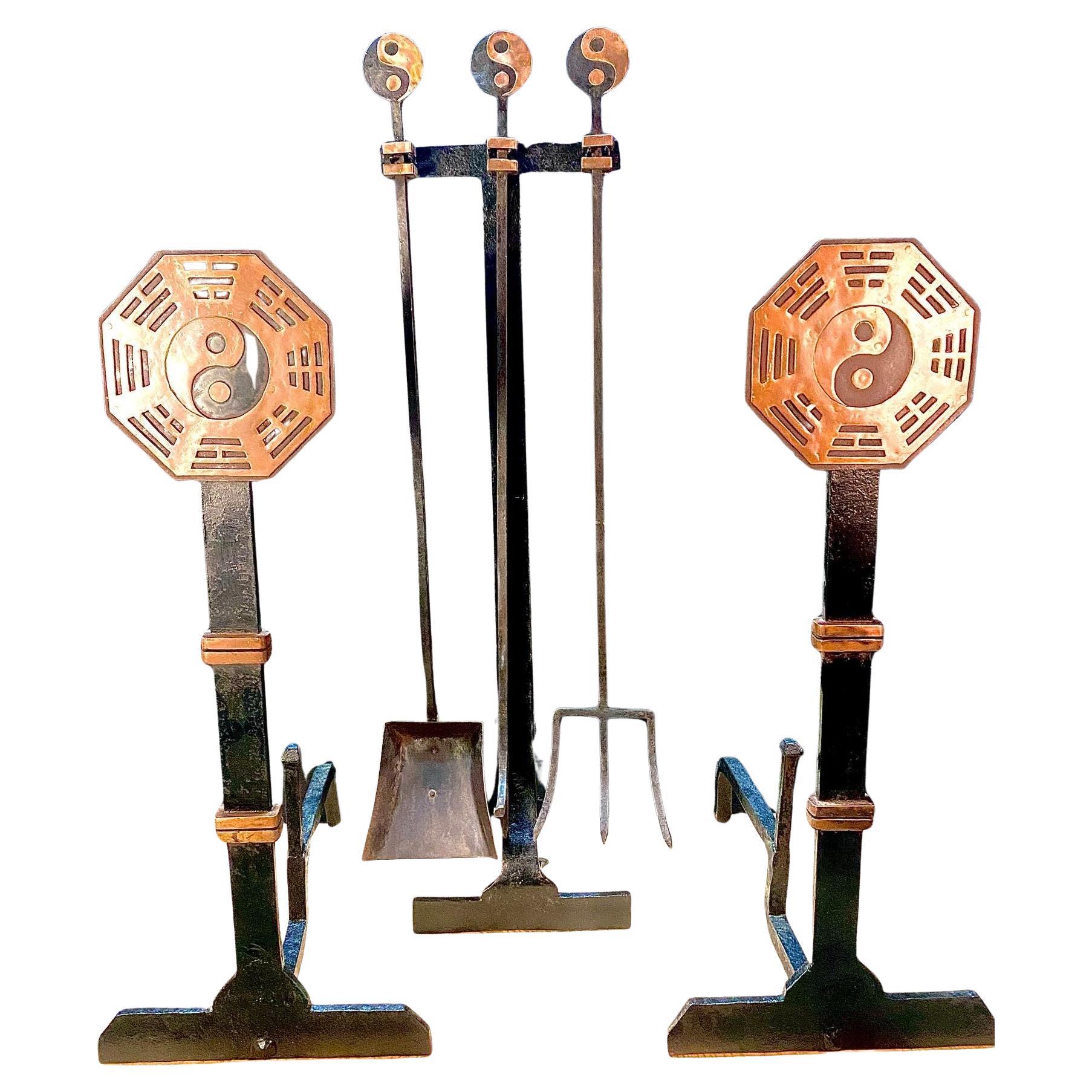 1940
s Yin 
Yang Fireplace set in Wrought Iron 
Copper For Sale