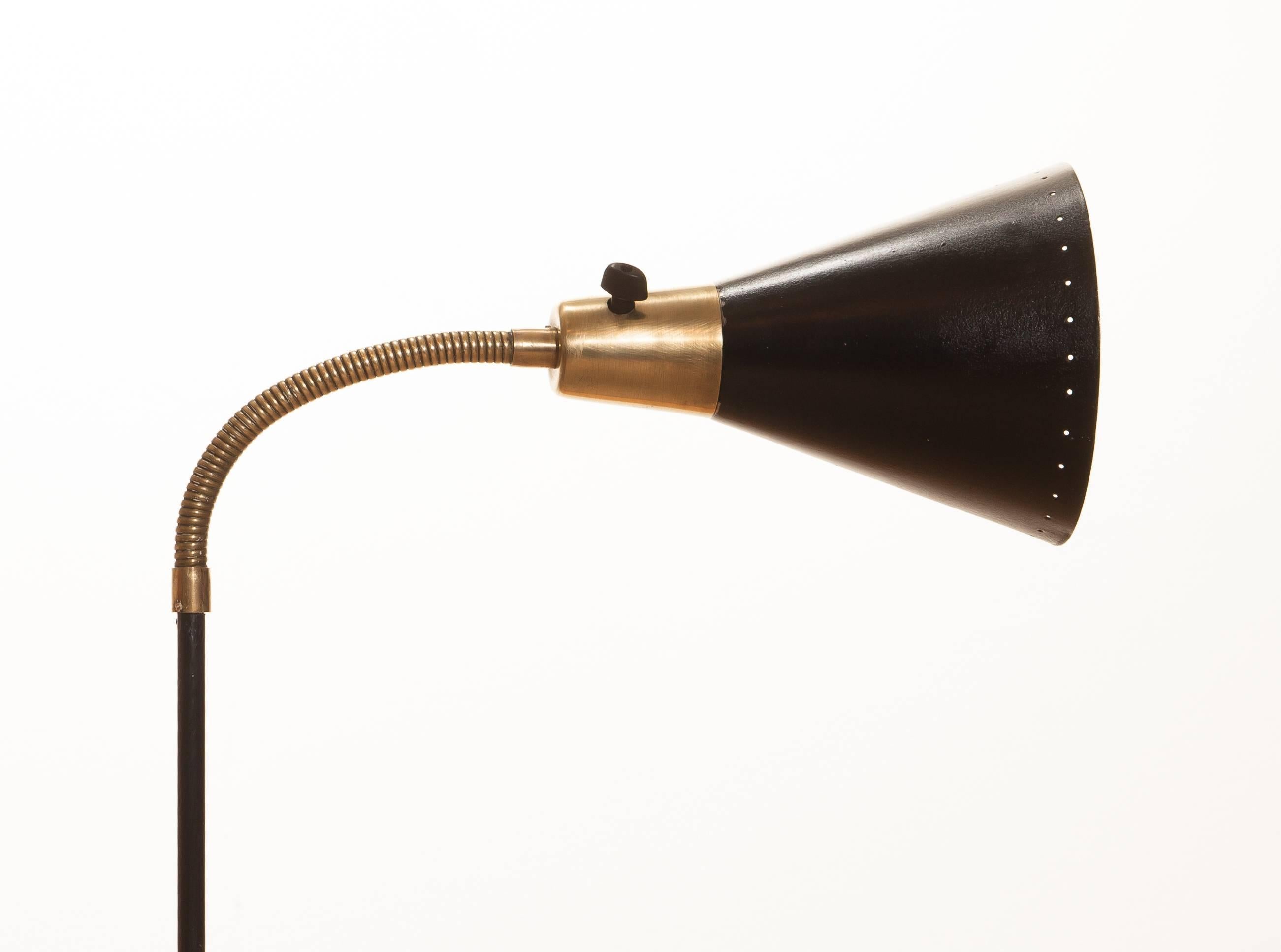 1940s, Black and Brass Swedish Floor Lamp 3