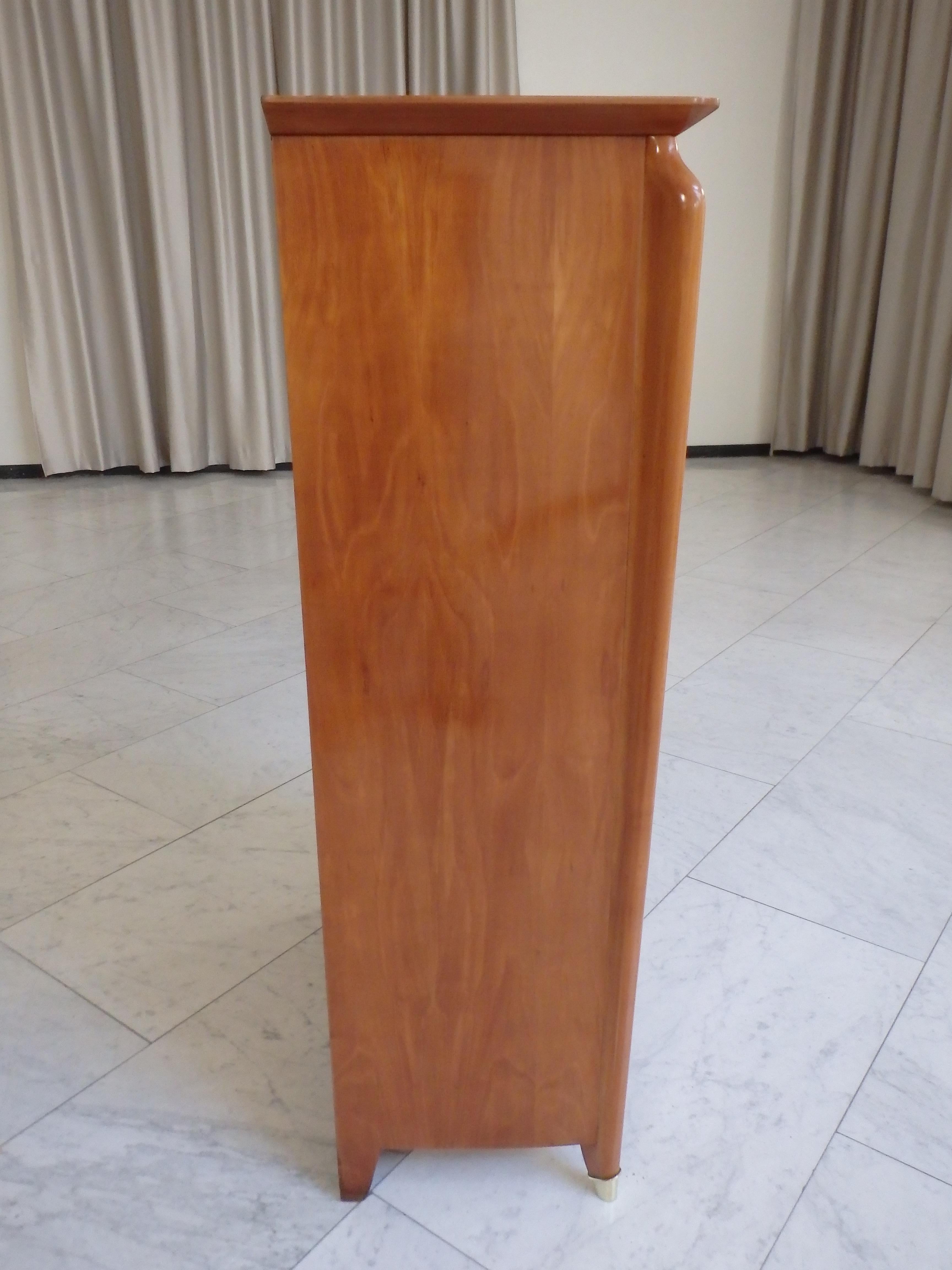 Mid-20th Century 1940this Art Deco dry bar birch with on the doors brass decor on the legs For Sale