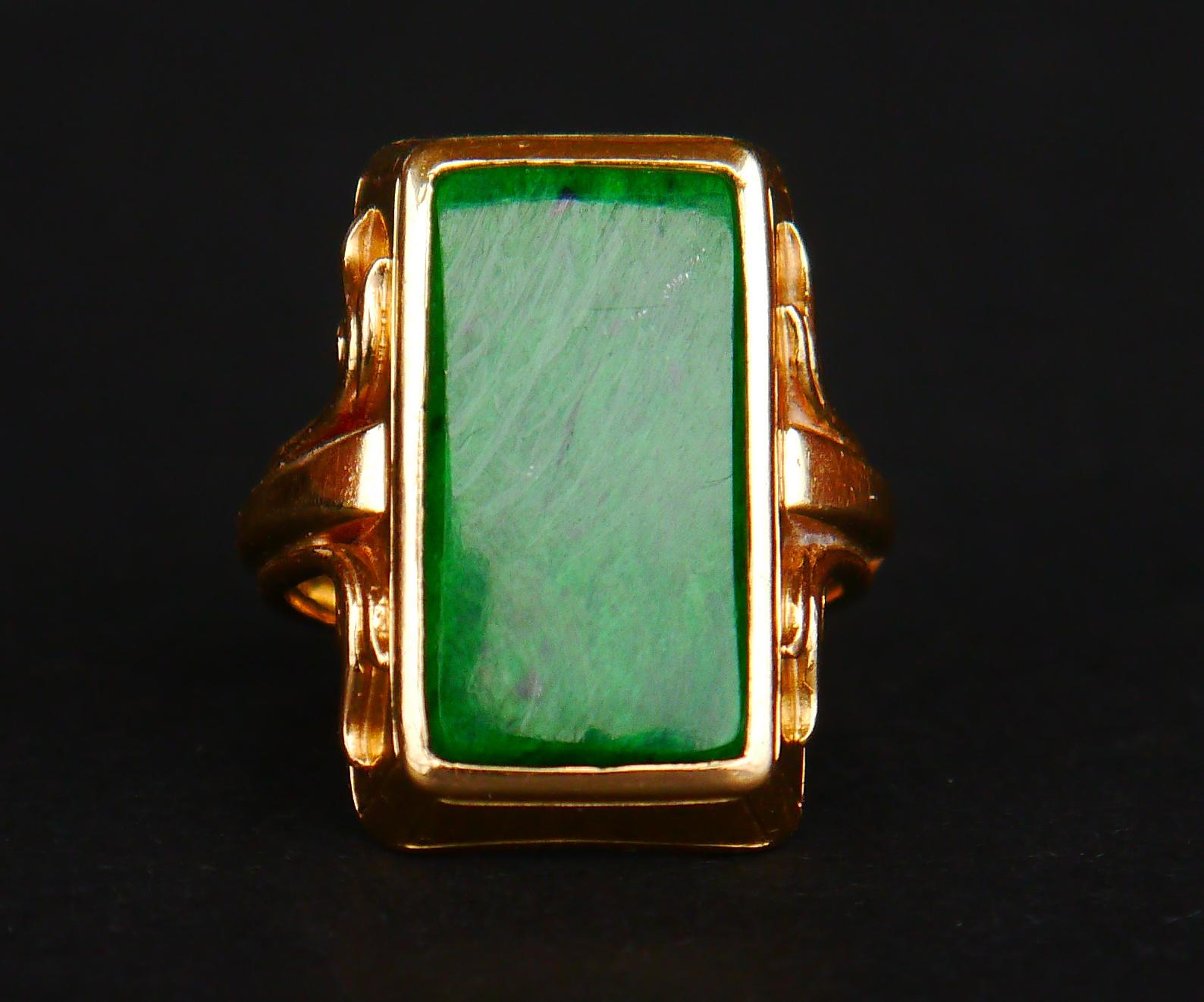 1941 Art Deco Nordic Ring 15ct Jade massiv 18K Gold ØUS 3.5 / 10 gr (Art déco) im Angebot