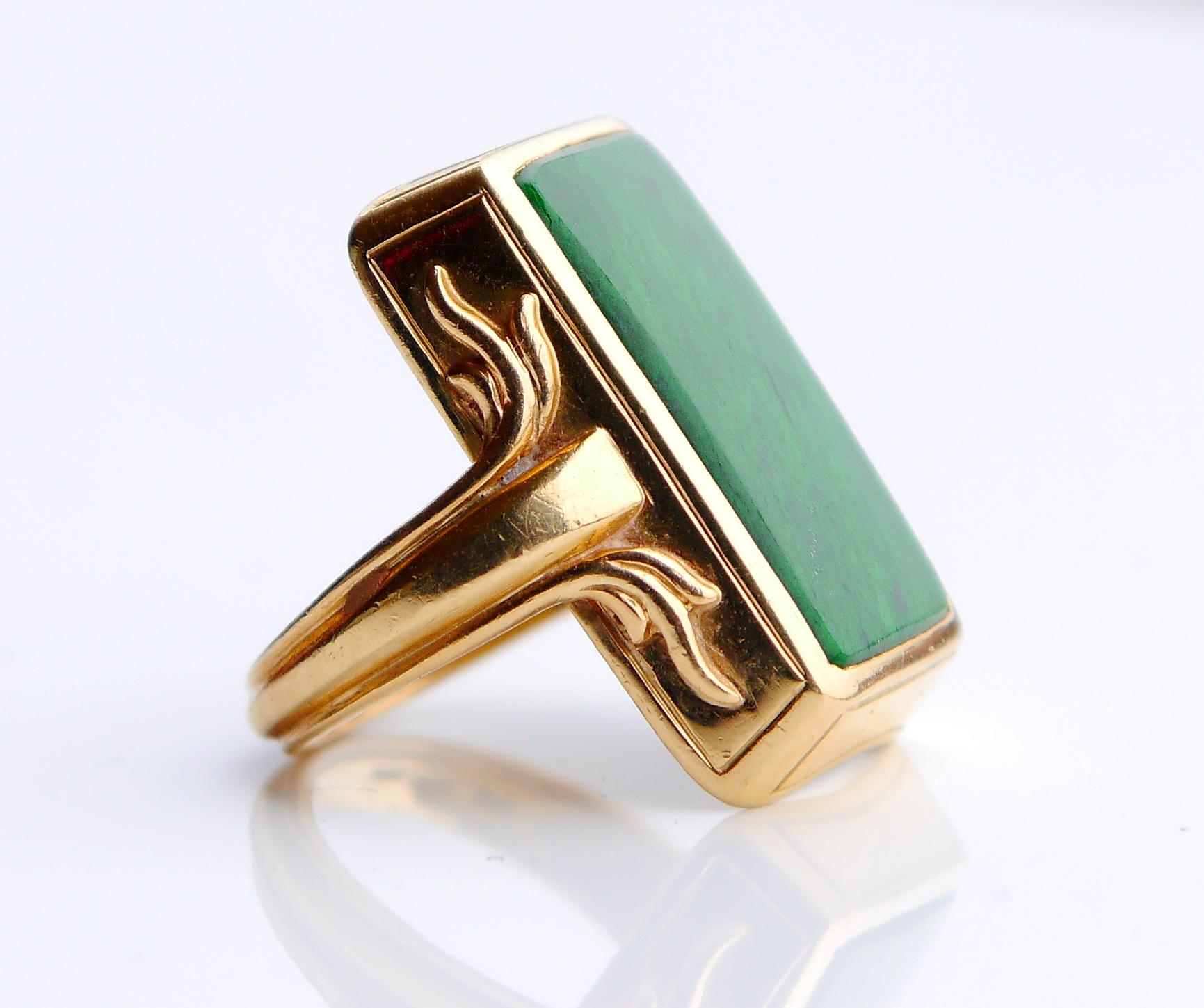 1941 Art Deco Nordic Ring 15ct Jade solid 18K Gold ØUS 3.5 / 10 gr For Sale 4
