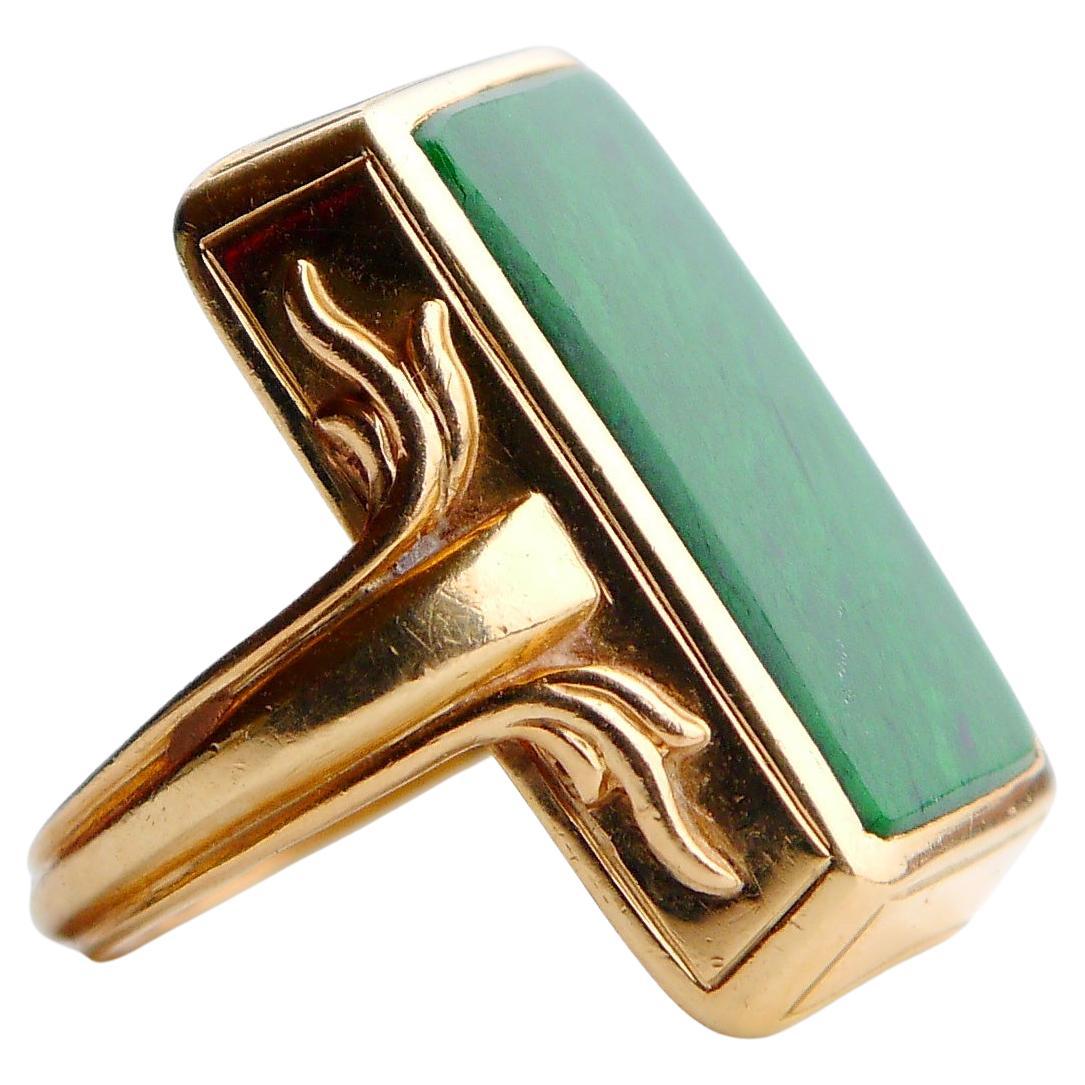 1941 Art Deco Nordic Ring 15ct Jade solid 18K Gold ØUS 3.5 / 10 gr For Sale