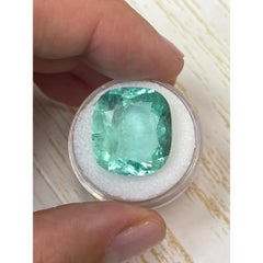 19.41 Carat Pastel Green Colombian Emerald - Cushion Cut VS Clarity Chivor Gem