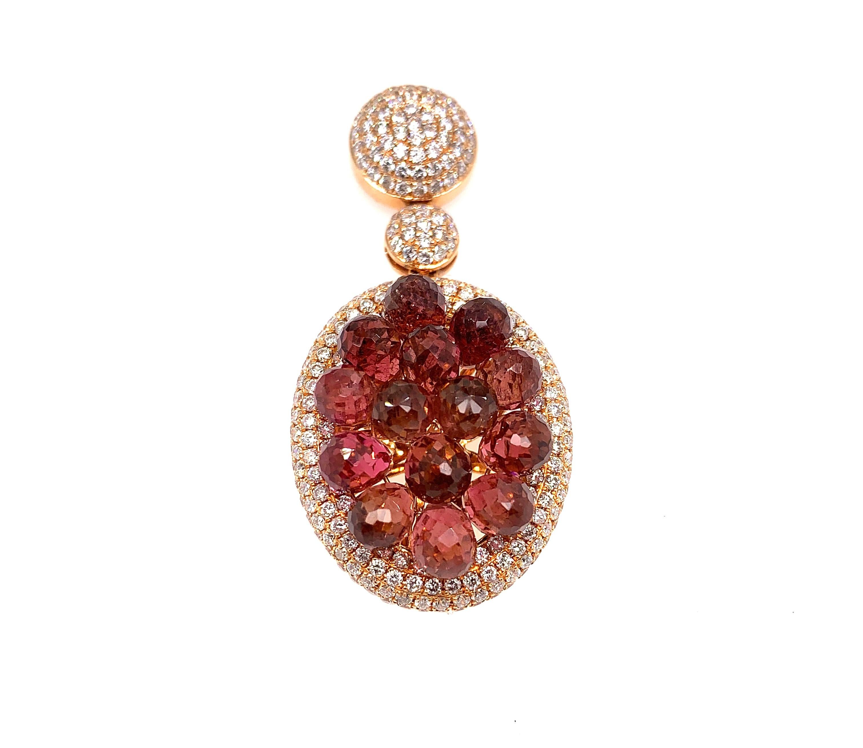 19.41 Carat Pink Tourmaline Earring in 18 Karat Rose Gold with Diamonds In New Condition For Sale In Hong Kong, HK