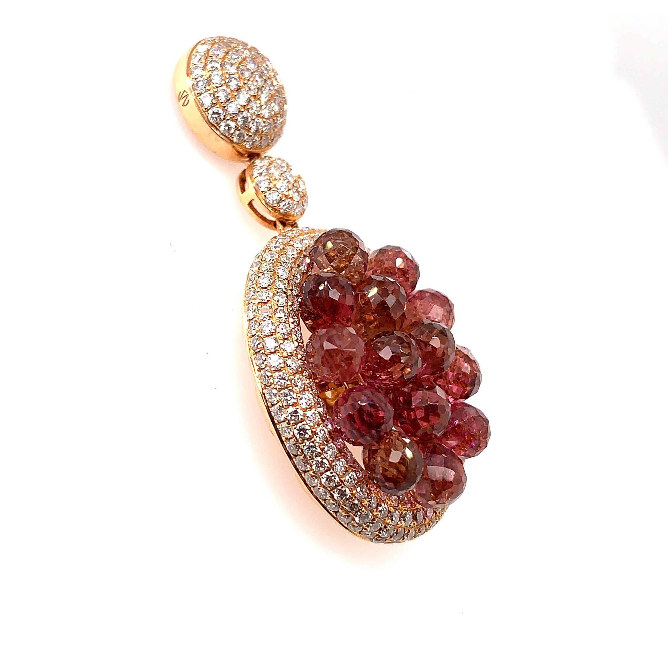 19.41 Carat Pink Tourmaline Earring in 18 Karat Rose Gold with Diamonds For Sale 1